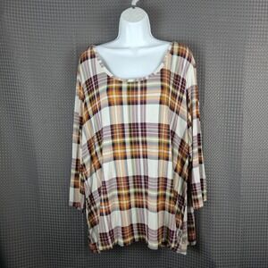 Cato 22/24W Plaid Tunic Top Plus Size Long Sleeve Rayon Stretch